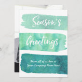 ティール(緑がかった色)水彩写真クリスマスカードビジネス シーズンカード (正面/裏面)