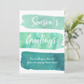 ティール(緑がかった色)水彩写真クリスマスカードビジネス シーズンカード (スタンド正面)