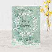 ティール（緑がかった色）水彩叔母メリークリスマス カード (黄色い花)