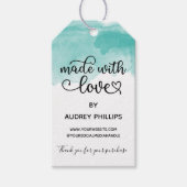 ティール(緑がかった色)水彩可愛いラブプロダクトラベル ギフトタグ (正面)