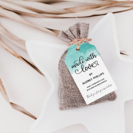 ティール（緑がかった色）水彩可愛いラブプロダクトラベル ギフトタグ