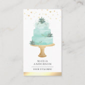 ティール(緑がかった色)水彩多肉質ケーキペストリーシェフベーカリー 名刺 (正面)