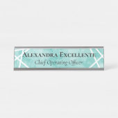 ティール(緑がかった色)水彩幾何モダンカスタム デスクネームプレート (正面)