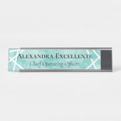 ティール(緑がかった色)水彩幾何モダンカスタム デスクネームプレート (正面)