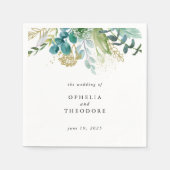 ティール（緑がかった色）水彩植物性結婚モノグラム スタンダードカクテルナプキン (正面)