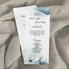 ティール（緑がかった色）水彩画結婚式 プログラム