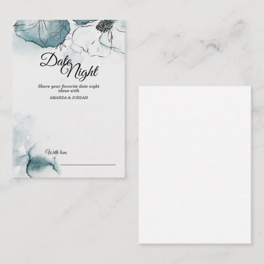 ティール（緑がかった色）水彩画結婚面の日付夜アドバイス アドバイスカード (正面/裏面)