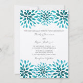 ティール(緑がかった色)水彩菊の結婚式の招待 招待状 (正面)