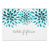 ティール（緑がかった色）水彩菊テーブルカード (正面横)