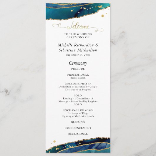 ティール(緑がかった色)水彩金ゴールドアゲート結婚ト プログラム (正面)