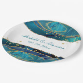 ティール（緑がかった色）水彩金ゴールド瑪瑙ウェディングレセプション ペーパープレート (アングル)