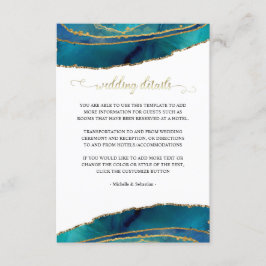 ティール（緑がかった色）水彩金ゴールド瑪瑙結婚の詳細カード エンクロージャーカード