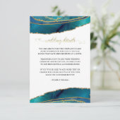 ティール（緑がかった色）水彩金ゴールド瑪瑙結婚の詳細カード エンクロージャーカード (スタンド正面)