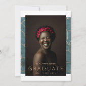 ティール（緑がかった色）水彩金モダン箔マーブルグラード 案内状 (正面)