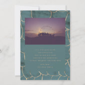 ティール（緑がかった色）水彩金モダン箔マーブルグラード 案内状 (裏面)