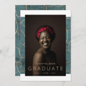 ティール（緑がかった色）水彩金モダン箔マーブルグラード 案内状 (正面/裏面)