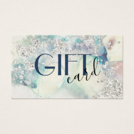 ティール（緑がかった色）水彩銀グリッターギフトカード