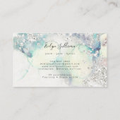 ティール（緑がかった色）水彩銀グリッター名刺 名刺 (裏面)