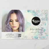 ティール（緑がかった色）水彩銀グリッター2折パンフレット (正面)