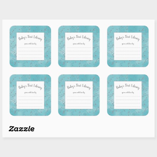 ティール（緑がかった色）水彩銀フェイク星塵蔵書票 スクエアシール (シート)