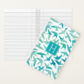 ティール（緑がかった色）水彩鳥模様 ノートブック (内側)