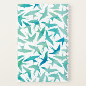 ティール（緑がかった色）水彩鳥模様 ノートブック (裏面)