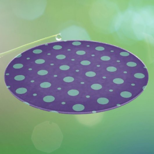 ティール(緑がかった色)水玉模様オン紫の装飾ガラス カッティングボード