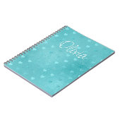 ティール(緑がかった色)水玉模様ハートメタリックティール(緑がかった色)ノート ノートブック (左側)