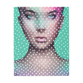 ティール（緑がかった色）水玉模様ポップ・アートのレトロアインスパイアル女性アート メタルプリント