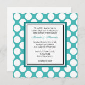 ティール（緑がかった色）水玉模様結婚式招待状 招待状 (正面/裏面)