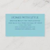 ティール(緑がかった色)水色の背景(青いバナー付きストライプ) 名刺 (裏面)