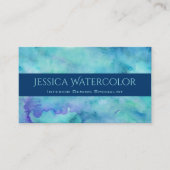 ティール（緑がかった色）水色の背景(青いバナー付きストライプ) 名刺 (正面)