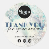 ティール（緑がかった色）水色シルバーグリッター感謝していあなたシール ラウンドシール (正面)