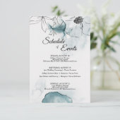 ティール(緑がかった色)水色スケッチ結婚の集計表 エンクロージャーカード (スタンド正面)