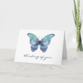 ティール（緑がかった色）水色バタフライ考えズオブユー悔やみや弔慰 カード (正面)