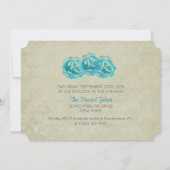 ティール(緑がかった色)水色バラオンタンダマスク誕生日パーティー 招待状 (裏面)