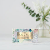 ティール（緑がかった色）水色フェイク金ゴールド箔名刺 名刺 (スタンド正面)