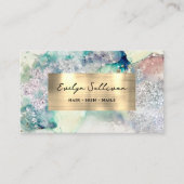 ティール（緑がかった色）水色フェイク金ゴールド箔名刺 名刺 (正面)