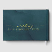 ティール（緑がかった色）水色金ゴールドスクリプトエレガントな結婚式 ゲストブック (裏面)