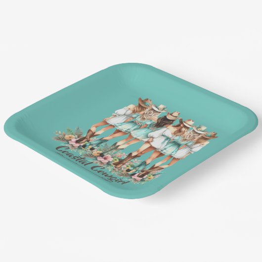 ティール（緑がかった色）沿岸女性のカーボーイブリデスメイドスクエアプレート ペーパープレート (傾斜あり)