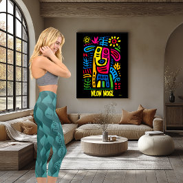 ティール(緑がかった色)波形パターカスタムン(文字とロゴ) カプリレギンス