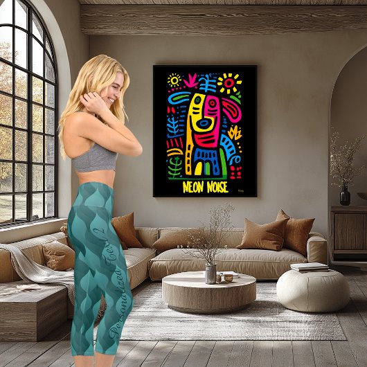 ティール(緑がかった色)波形パターカスタムン(文字とロゴ) カプリレギンス