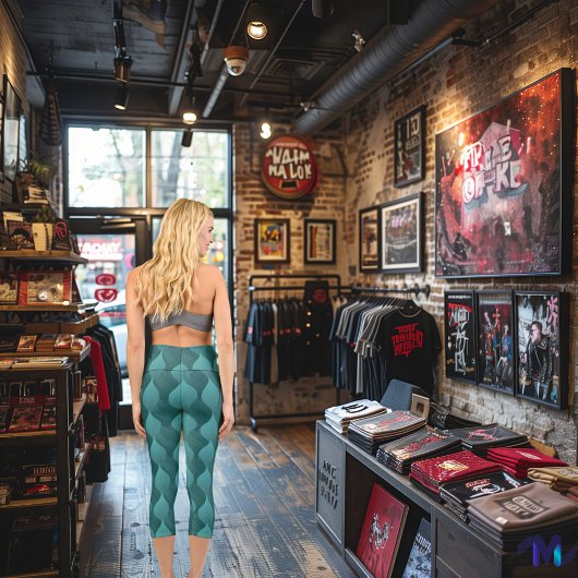 ティール(緑がかった色)波形パターカスタムン(文字とロゴ) カプリレギンス