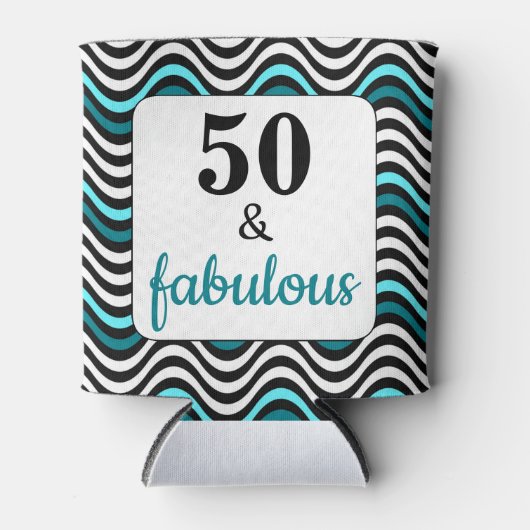 ティール(緑がかった色)波50と素晴らしい誕生日ビーチパーティー 缶クーラー (正面)