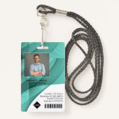 ティール（緑がかった色）波 |社員の写真ID会社のセキュリティ バッジ (正面ランヤード)