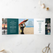 ティール(緑がかった色)海グリーンモダングラフィック海岸 三つ折りプログラム (内部)