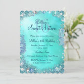 ティール(緑がかった色)海ジュエルスウィート16誕生日招待状 招待状 (スタンド正面)
