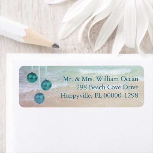 ティール(緑がかった色)海トロピカルクリスマス差出人住所 ラベル (インサイチュ)