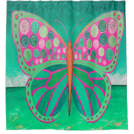 ティール（緑がかった色）海バタフライシャワーカーテン シャワーカーテン