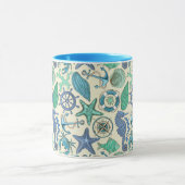 ティール(緑がかった色)海動物パターン マグカップ (中央)